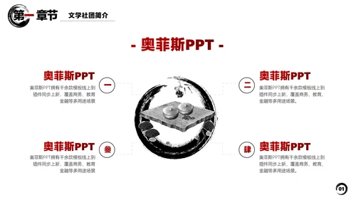 白色水墨中国风文学社社团活动白红PPT套装