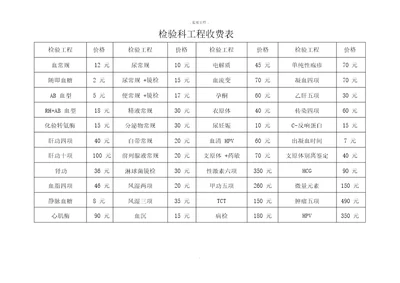 检验项目价格表