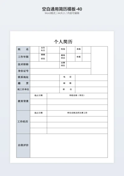 空白通用简历模板-40