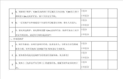 施工现场停工放假安全检查表