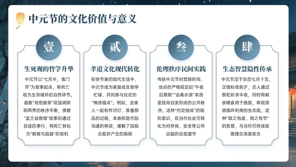灰蓝黄色中国风中元节PPT模板