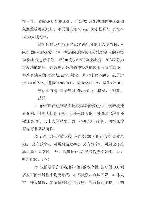 亚低温联合丁咯地尔防治脑出血后缺血性脑损害的临床观察研究