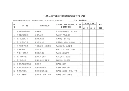 小学3-6上下册科学实验活动开出登记统计表.docx