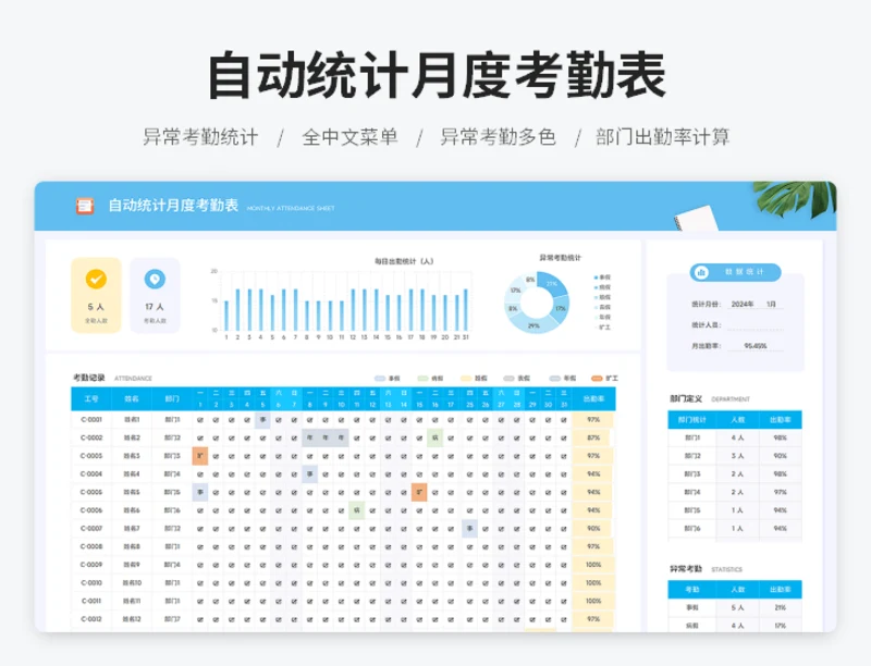 自动统计月度考勤表