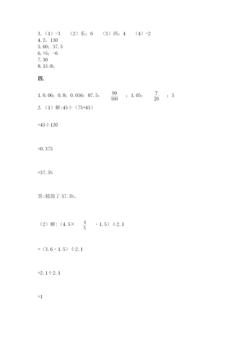 小学六年级数学摸底考试题精品（突破训练）.docx