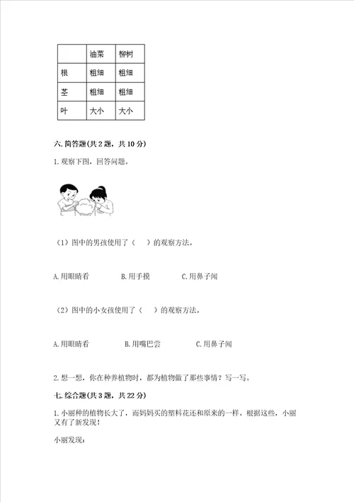 教科版科学一年级上册第一单元植物测试卷中心小学