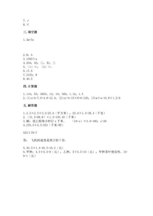 人教版五年级上册数学期末测试卷（典优）word版.docx
