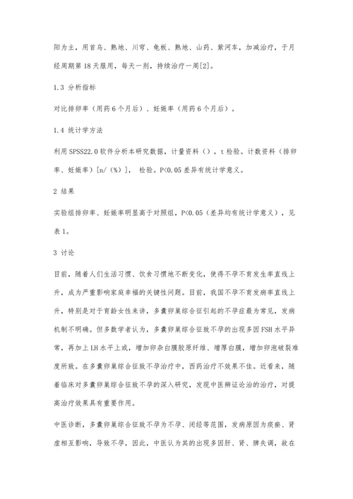 中医辨证论治治疗多囊卵巢综合征致不孕的疗效