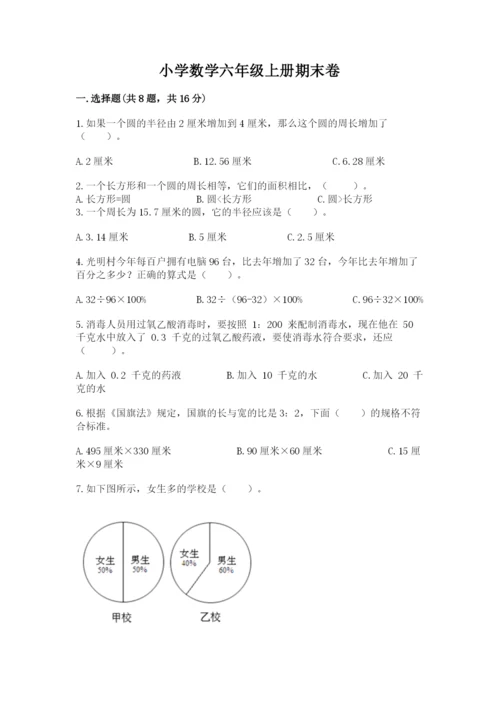 小学数学六年级上册期末卷附参考答案（精练）.docx