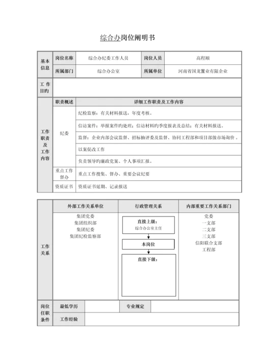 综合办公室人员岗位说明书.docx