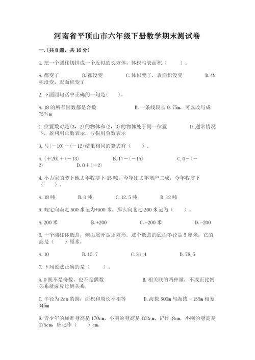 河南省平顶山市六年级下册数学期末测试卷【word】.docx