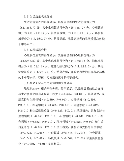 乳腺癌患者的社会支持与生活质量关系研究