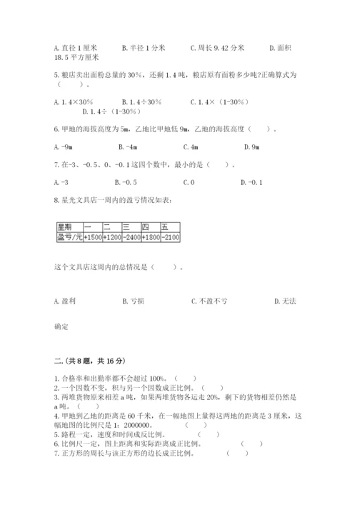 苏教版六年级数学下学期期末测试题（含答案）.docx