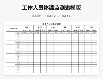 工作人员体温监测表模版