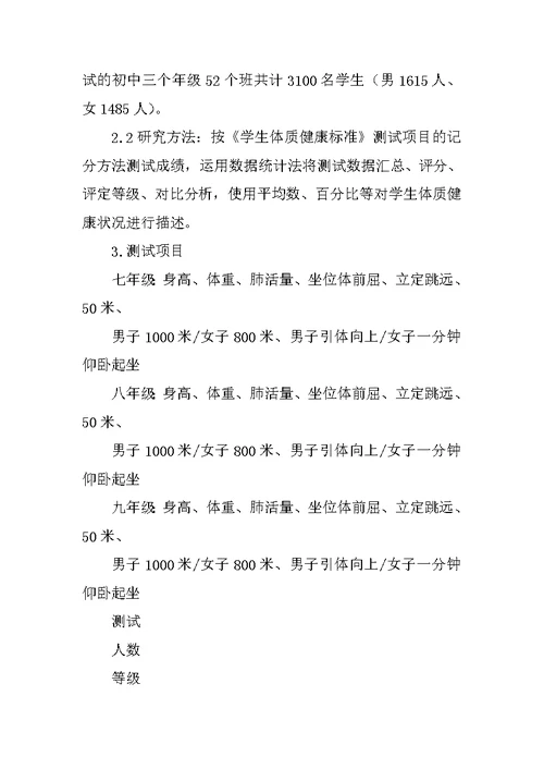 中学XX年学生体质健康标准测试数据分析报告