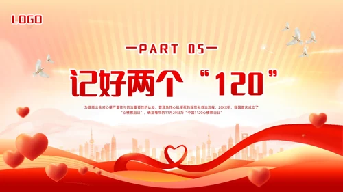 红色简约中国1120心梗救治日PPT模板宣传PPT动态PPT..