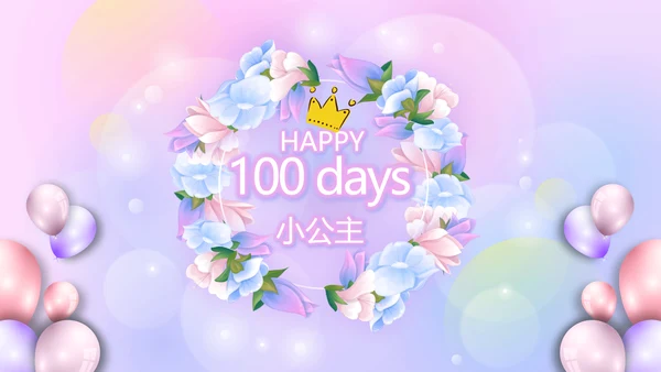 粉色梦幻我100天啦百天电子相册PPT动态模板