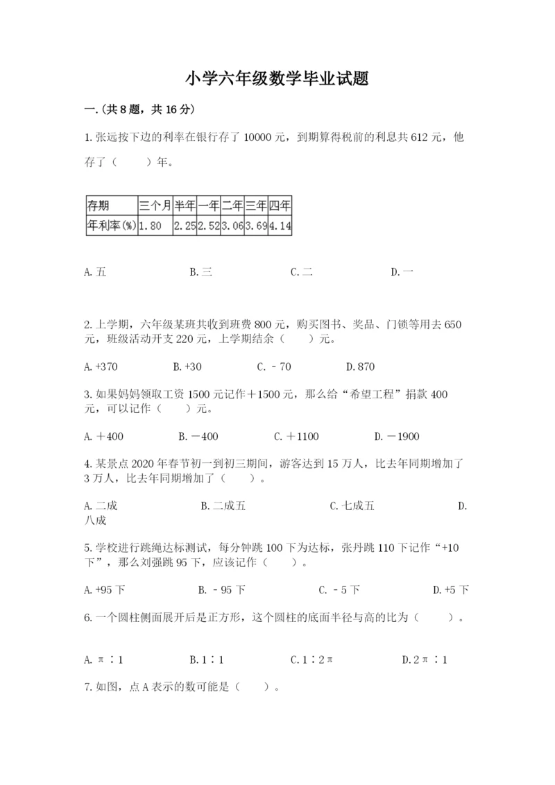 小学六年级数学毕业试题（有一套）.docx