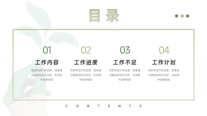 绿色小清新实用年终业绩汇报PPT模板