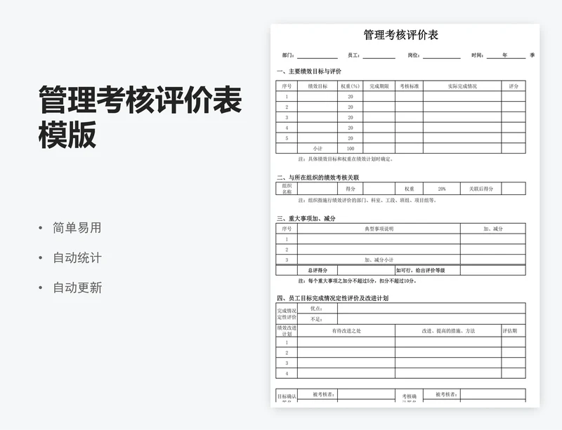 管理考核评价表模版
