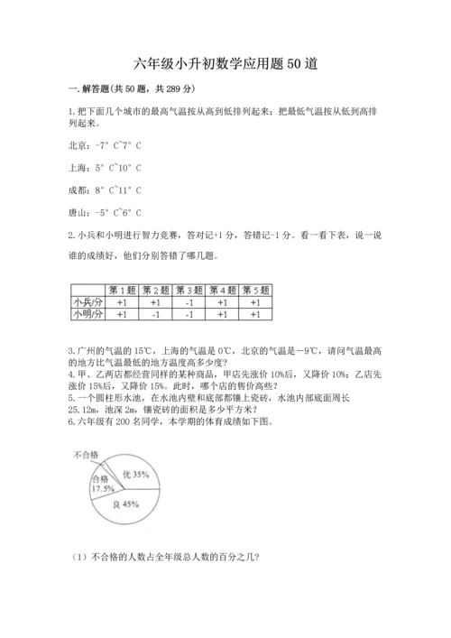 六年级小升初数学应用题50道及参考答案（达标题）.docx