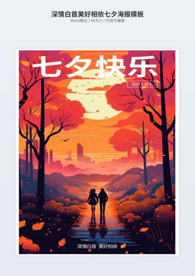 深情白首美好相依七夕海报模板