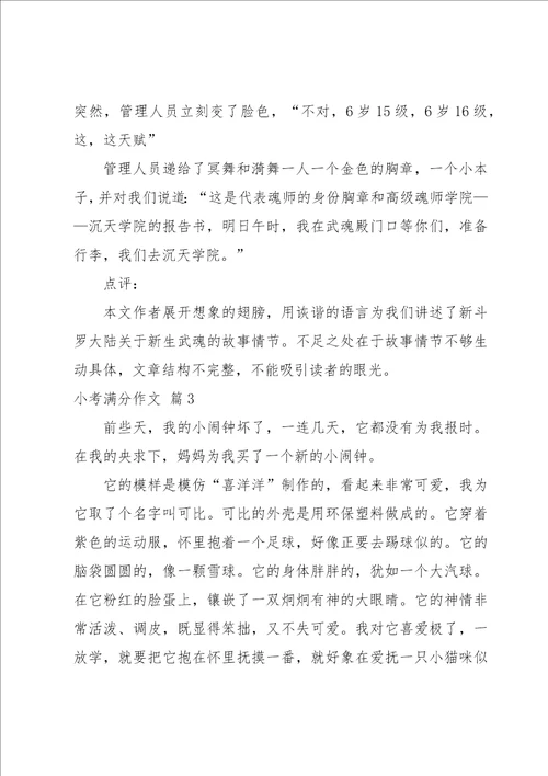 小考满分作文集锦5篇