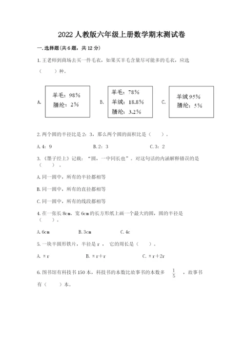 2022人教版六年级上册数学期末测试卷含完整答案【典优】.docx
