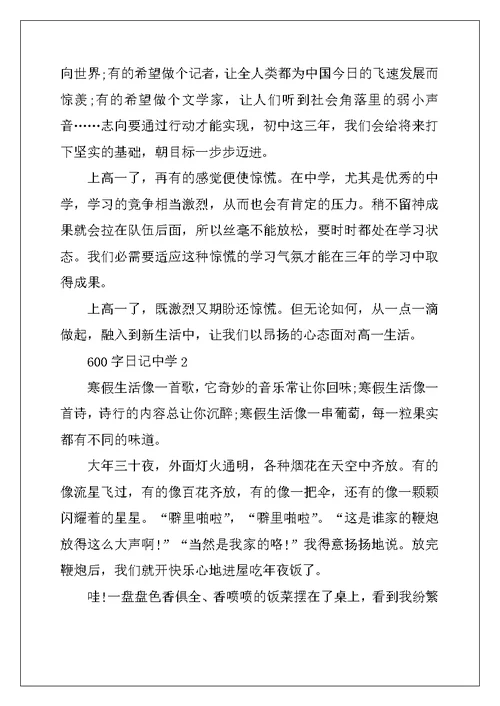 2022年600字日记高中大全