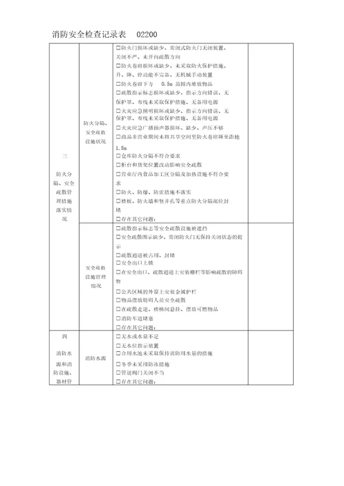 消防安全检查记录表