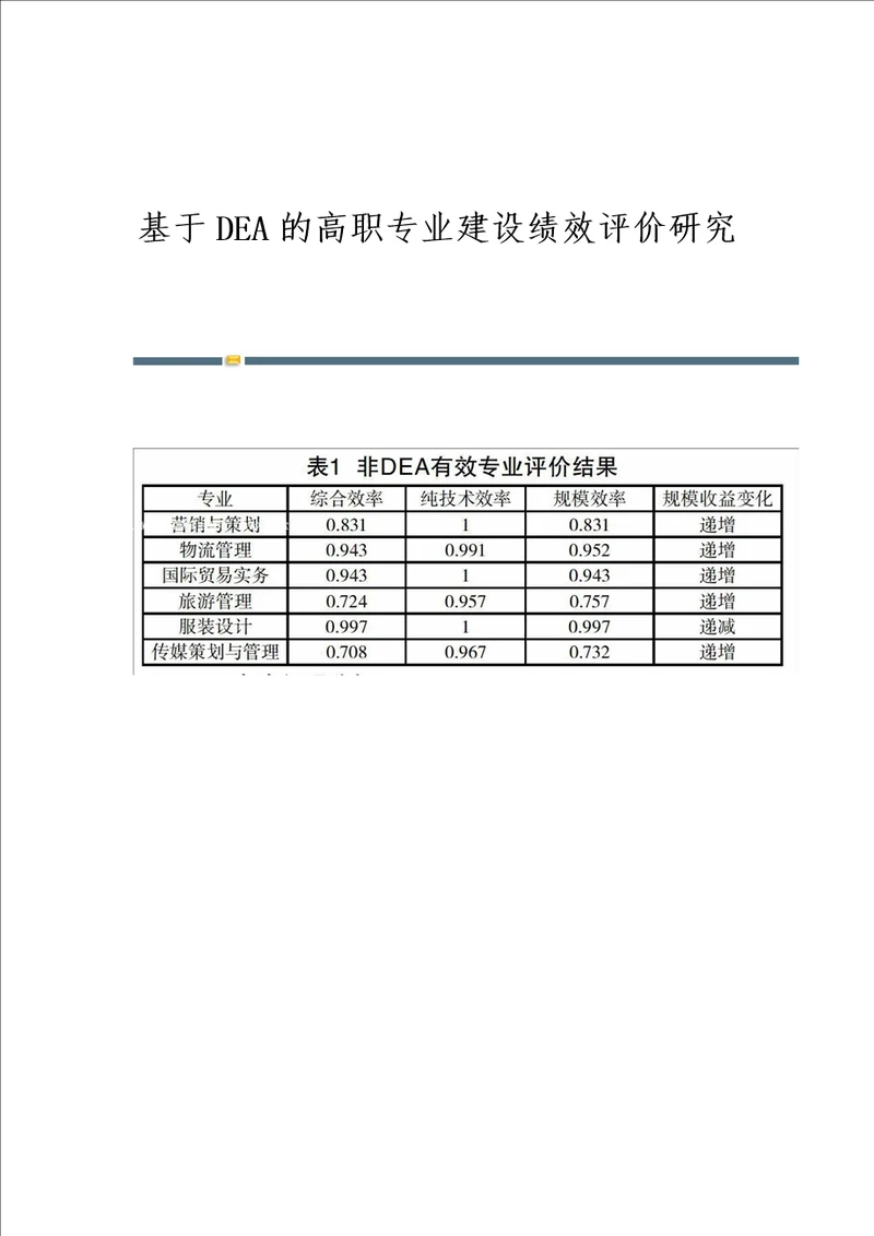 基于DEA的高职专业建设绩效评价研究