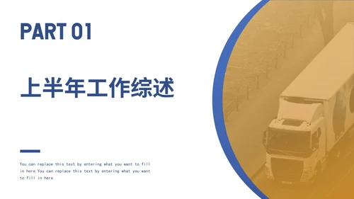 黄蓝实景物流工作年中总结PPT模板