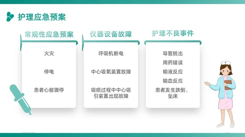 绿色插画卡通简约商务护理应急预案医学医疗重症培训动态PPT应急培训