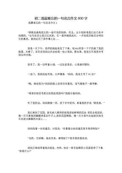 初二我最难忘的一句名言作文800字