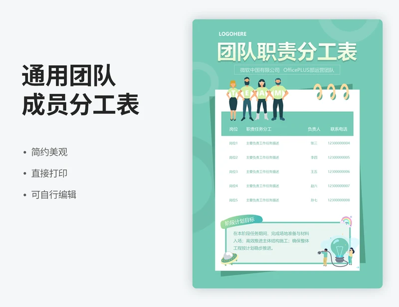通用团队项目成员任务分工表