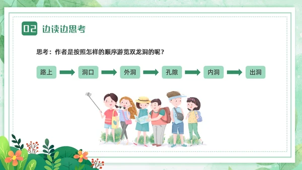 蓝绿色卡通小清新边框四年级语文下册记金华的双龙洞PPT小学语文四年级下册课件