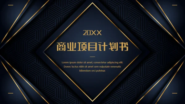 商业项目计划书深蓝色暗金通用PPT模板