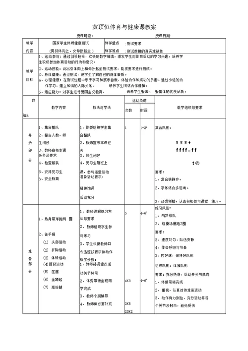 体育与健康课教案设计体质健康测试教案设计(含反思)