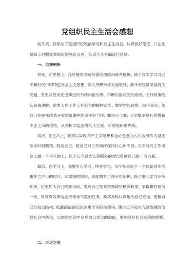 党民主生活会感想word模板
