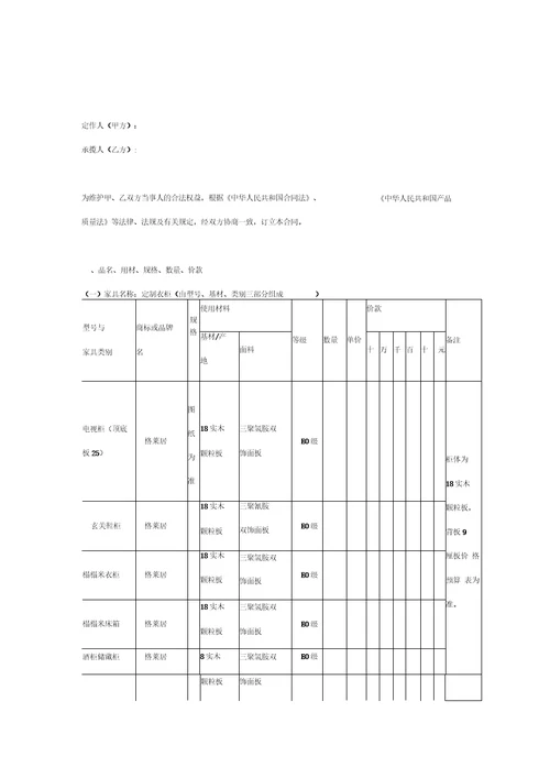 定制衣柜合同协议书