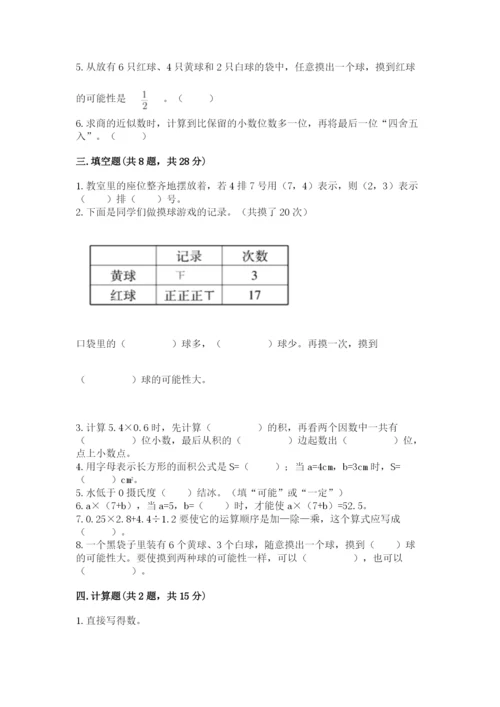 2022年五年级上册数学期末测试卷附答案【突破训练】.docx