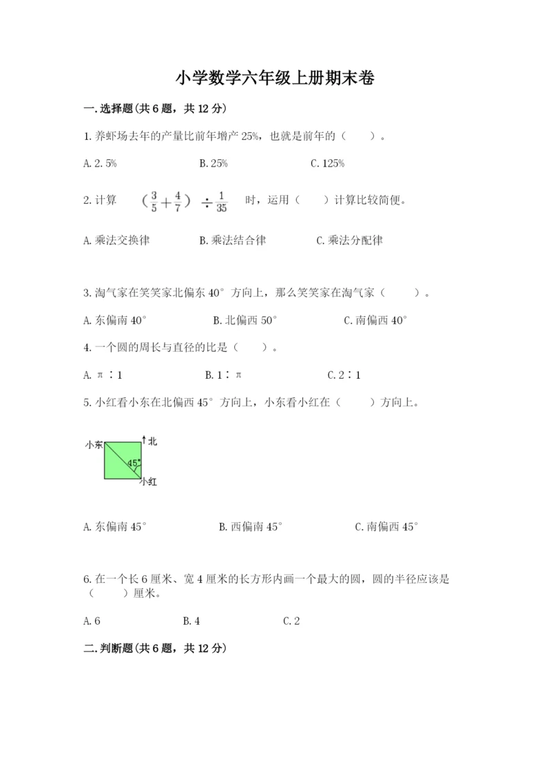 小学数学六年级上册期末卷附完整答案【典优】.docx