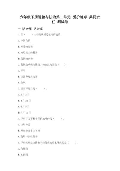 六年级下册道德与法治第二单元 爱护地球 共同责任 测试卷含答案（综合题）.docx