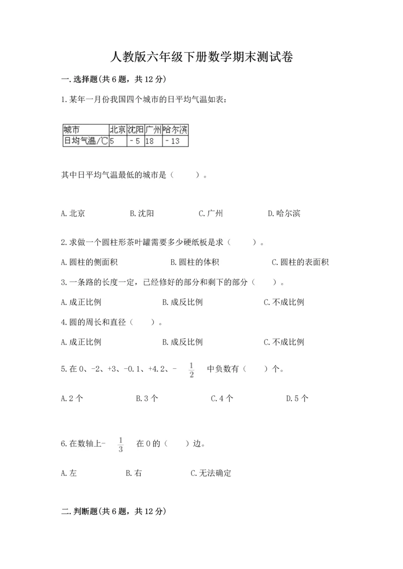 人教版六年级下册数学期末测试卷【考点提分】.docx