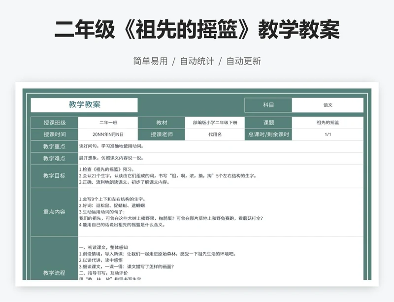 二年级《祖先的摇篮》教学教案