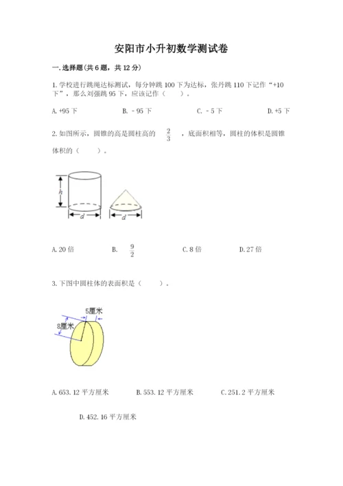 安阳市小升初数学测试卷含答案.docx