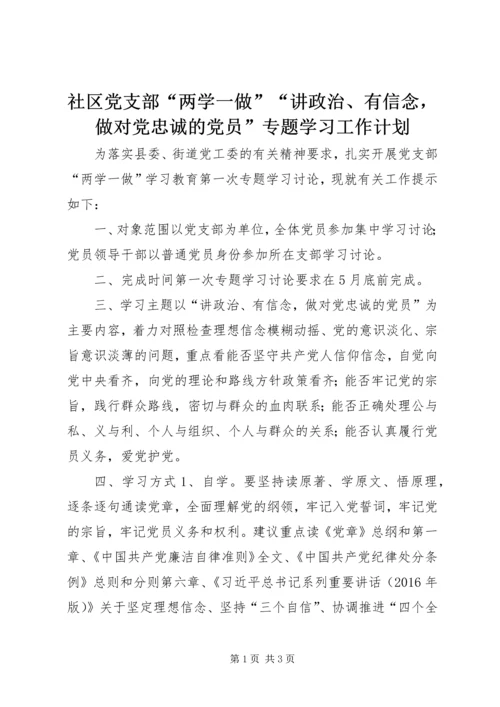 社区党支部“两学一做”“讲政治、有信念，做对党忠诚的党员”专题学习工作计划.docx