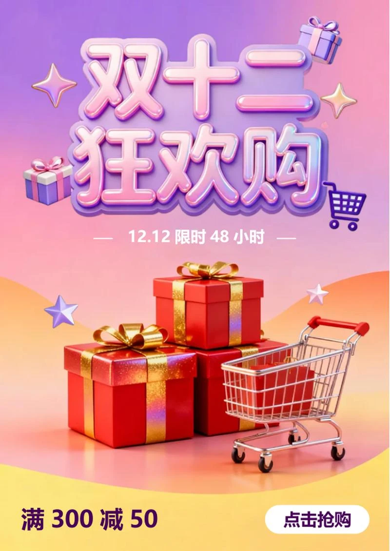 紫色梦幻清新双十二大促海报