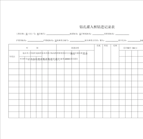 钻孔灌注桩钻进记录表