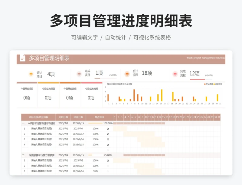 多项目管理进度明细表